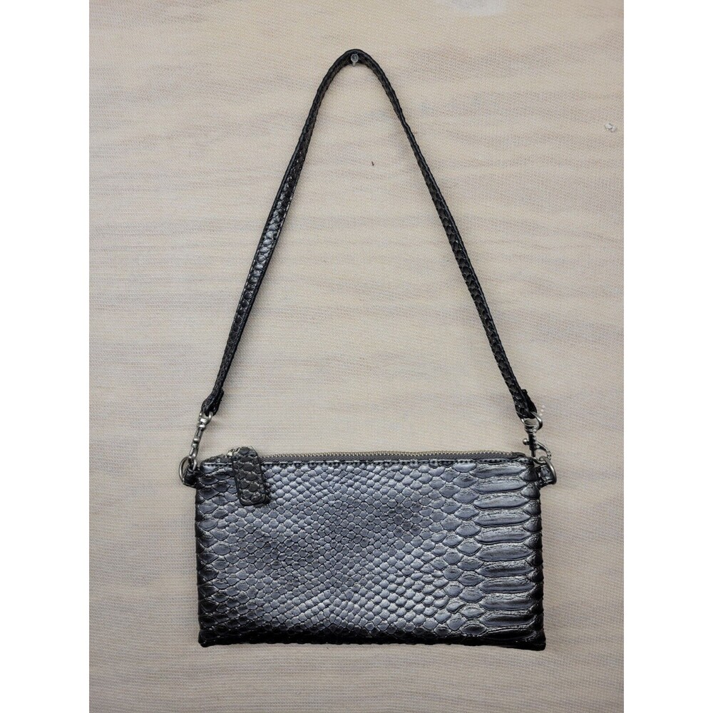 Devi Kroell Metallic Python Animal Print HandBag Clutch Silver Snakeskin Zipper